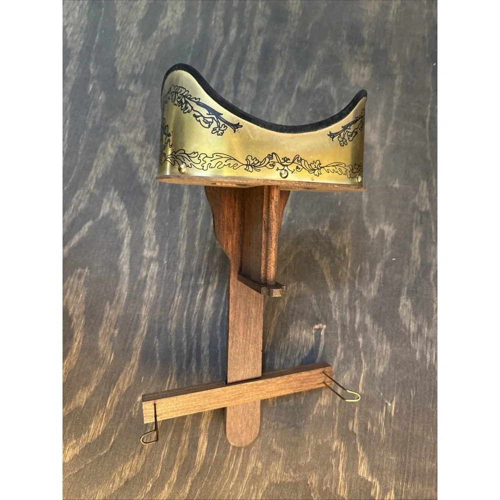 Antique Victorian Wooden Stereoscope Viewer Etched Brass Hood Cherub Motif